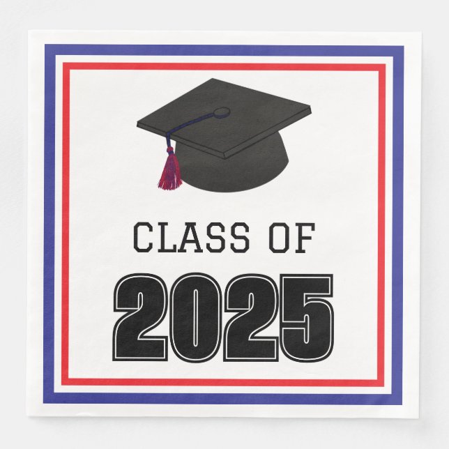 Class of 2025 Red and Blue Paper Dinner Napkins (Front)