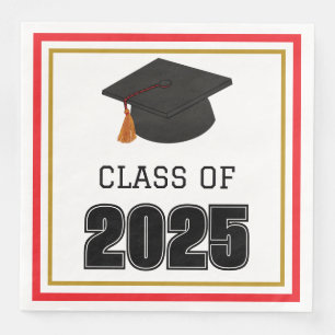 Class of 2025 Red and Gold Paper Dinner Napkins