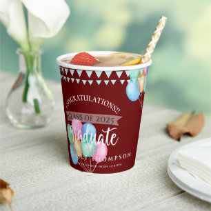 Class of 2025 Red Congratulations Graduation Paper Cups