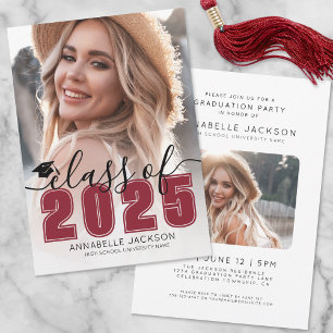 Class Of 2025 Red Graduate Photo Graduation Invitation
