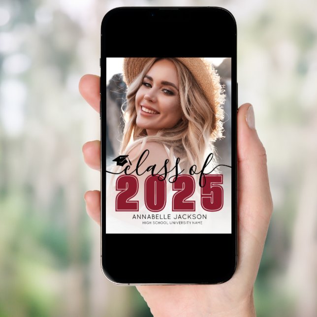 Class Of 2025 Red Graduate Photo Graduation Invitation (Front Digital)