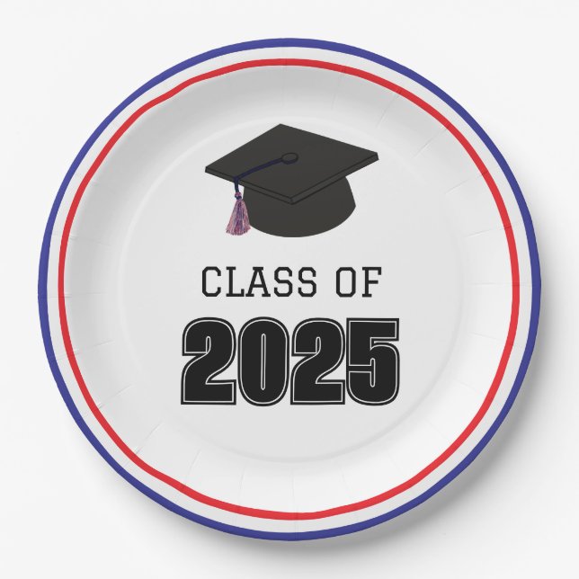 Class of 2025 Red, White, and Blue Paper Plates (Front)