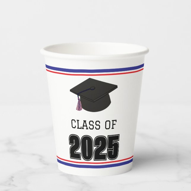 Class of 2025 Red, White, and Blue Tassel Paper Cups (Front)