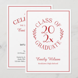 Class Of 2025 Red White Emblem Graduation Party Invitation