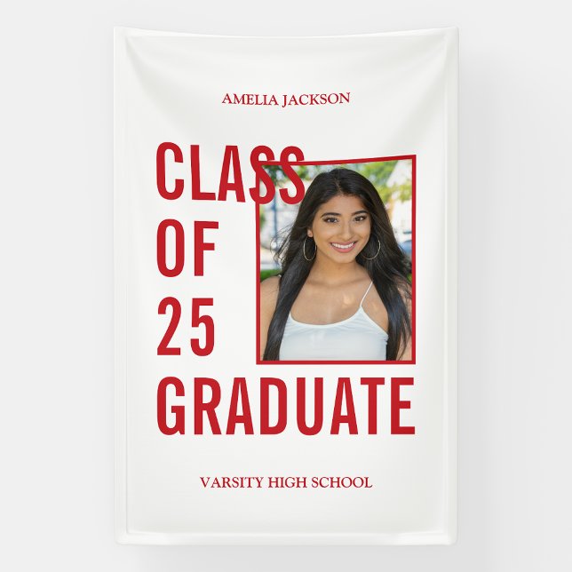 Class Of 2025 Red & White Photo Graduation Banner (Creator Uploaded)