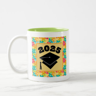 Class Of 2025 Retro Flowered Two-Tone Coffee Mug