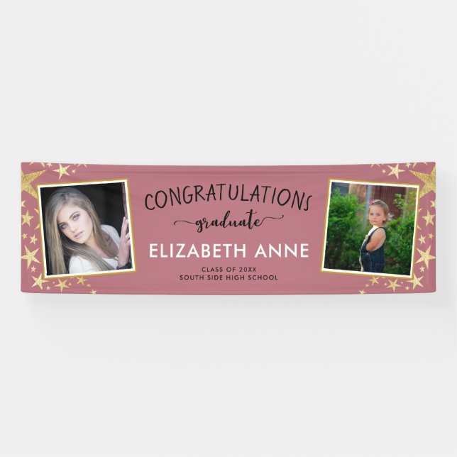 Class of 2025 Rose Gold 2 Photos Graduation Banner (Horizontal)