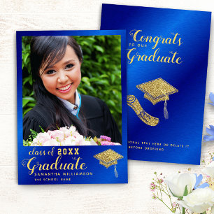 Class of 2025 Royal Blue and Gold Photo Graduation Announcement