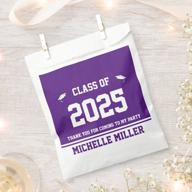 Class of 2025 Royal Purple and White Graduate Name Favor Bag (Clipped)