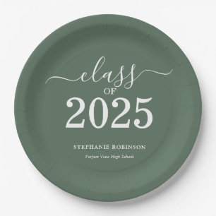 Class of 2025 Sage Green Graduation Party Paper Plates