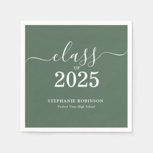 Class of 2025 Sage Green Modern Graduation Party Napkins