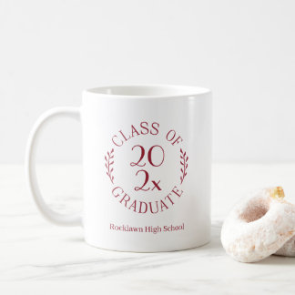 Class of 2025 School Name Maroon Emblem Graduation Coffee Mug