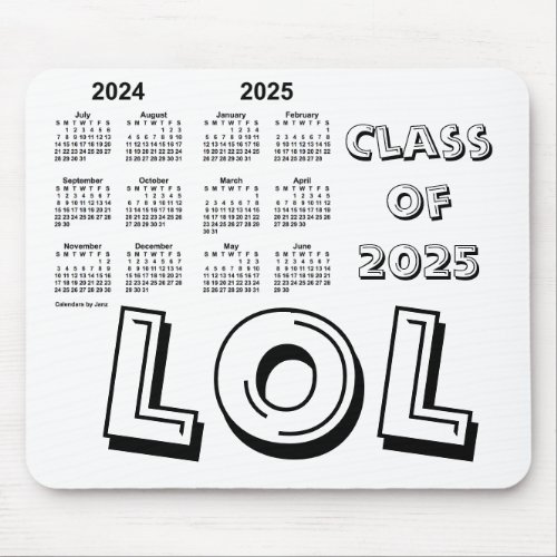 Class of 2025 School Year Calendar by Janz White Mouse Pad