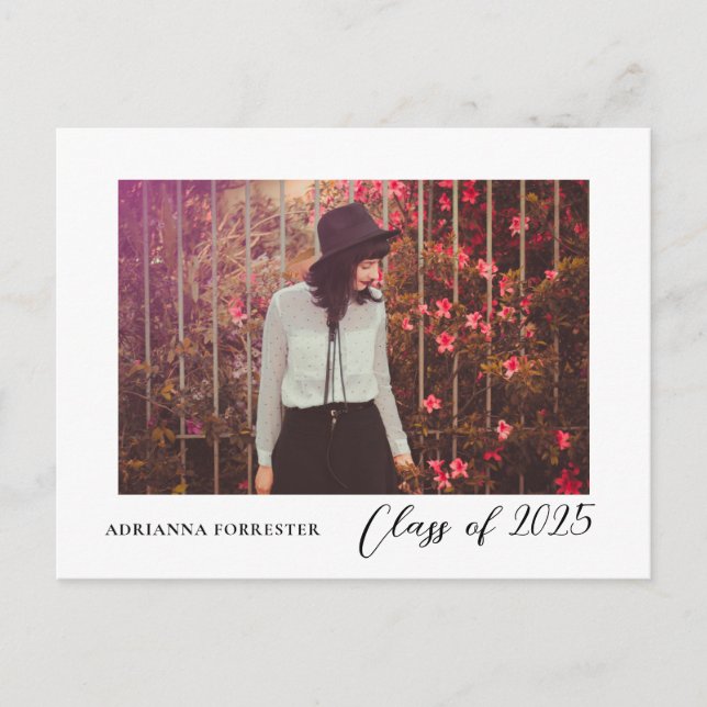 Class Of 2025 Script Graduate Photo Elegant Invitation Postcard (Front)