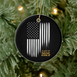Class Of 2025 Senior American Flag Graduation Ceramic Ornament