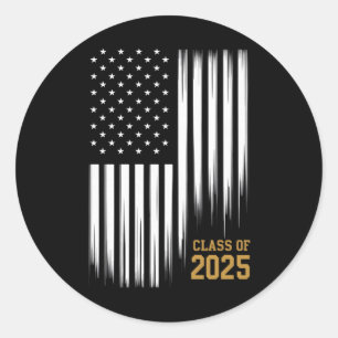 Class Of 2025 Senior American Flag Graduation Classic Round Sticker