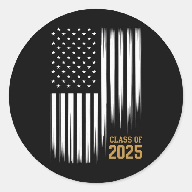 Class Of 2025 Senior American Flag Graduation  Classic Round Sticker (Front)