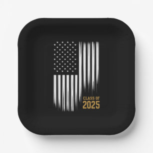 Class Of 2025 Senior American Flag Graduation Paper Plates