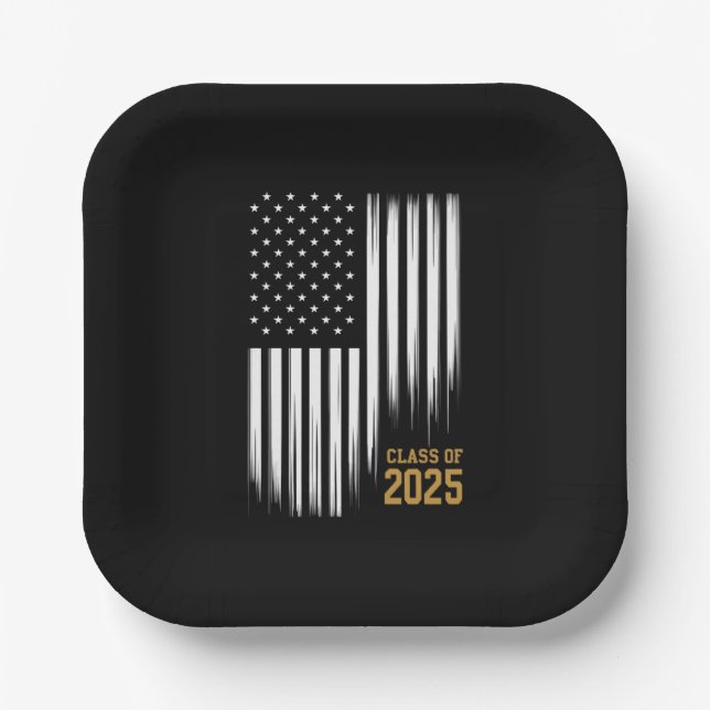 Class Of 2025 Senior American Flag Graduation  Paper Plates (Front)