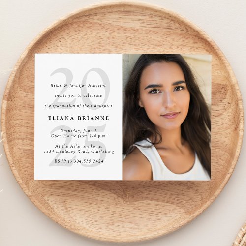 Class of 2025 simple black white photo graduation  invitation