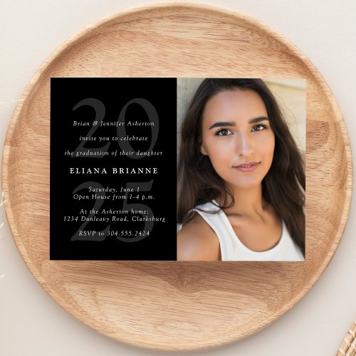 Class of 2025 simple black white photo graduation  invitation