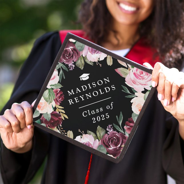 Class of 2025 Sophisticated Floral Accent Graduation Cap Topper (Creator Uploaded)