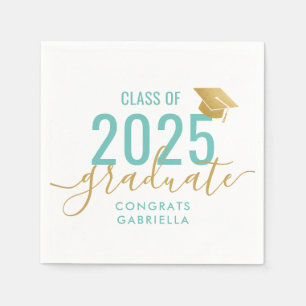 Class of 2025 Teal Gold Graduation Napkins