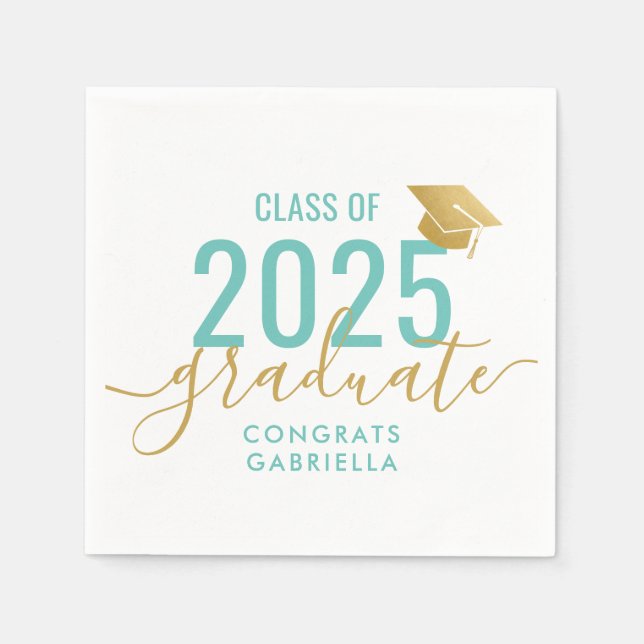 Class of 2025 Teal Gold Graduation Napkins (Front)