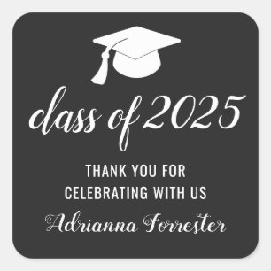 Class Of 2025 Typography Graduate Hat Thank You Square Sticker