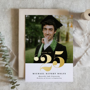 Class of 2025 Typography Photo Graduation Gold Foil Invitation