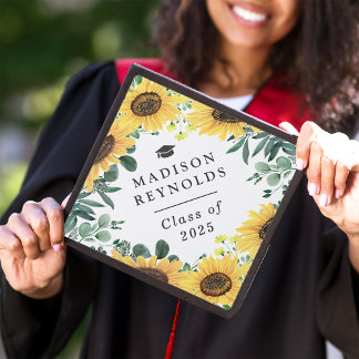 Class of 2025 Vibrant Sunflower Blooms Graduation Cap Topper