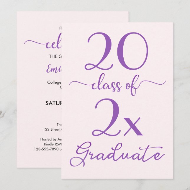 Class Of 2025 Violet Pink Graduation Party Invitation (Front/Back)