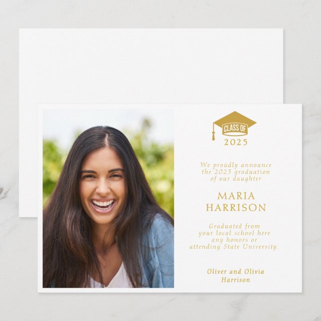 Class of 2025 White and Gold Photo Announcement (Front/Back)