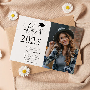 Class of 2025 White Graduation Party Photo  Invitation