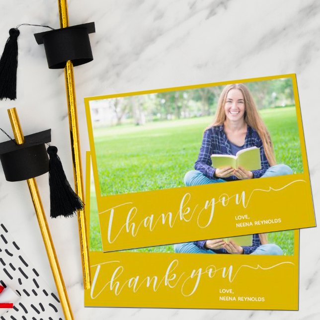 Class of 2025 Yellow Photo Graduation Thank you Postcard (Creator Uploaded)