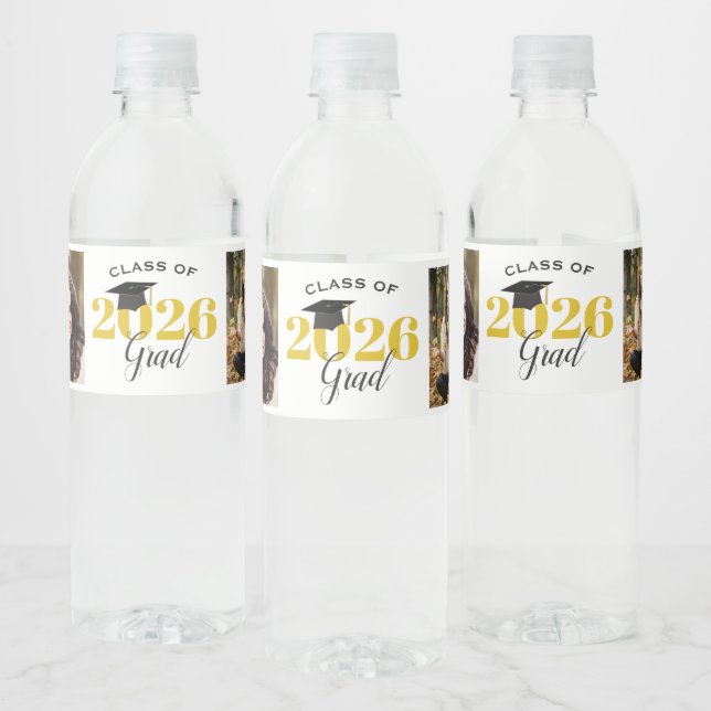 Class of 2026 2 photos Graduation Water Bottle Label (Bottles)