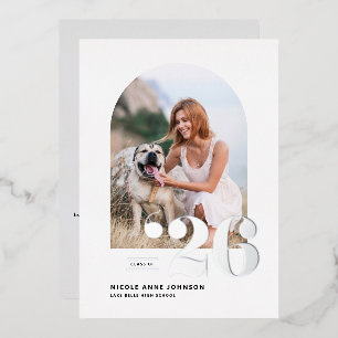 Class of 2026 Arch Photo Graduation Silver Foil Invitation