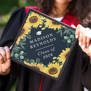  Class of 2026 Beautiful Sunflower Eucalyptus Graduation Cap Topper