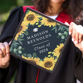  Class of 2026 Beautiful Sunflower Eucalyptus Graduation Cap Topper