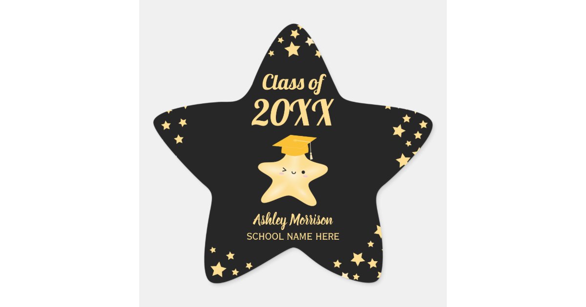 Class of 2026 Black and Gold Stars Graduation Star Sticker | Zazzle