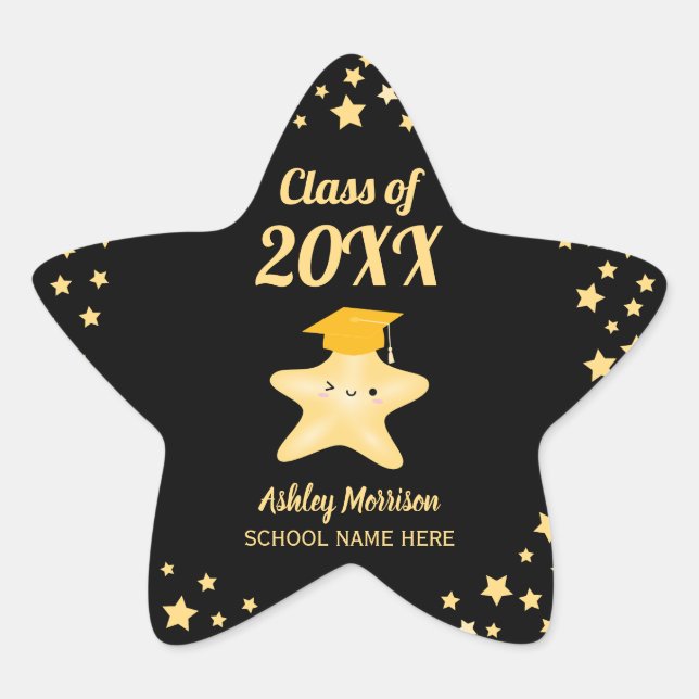 Class of 2026 Black and Gold Stars Graduation Star Sticker (Front)