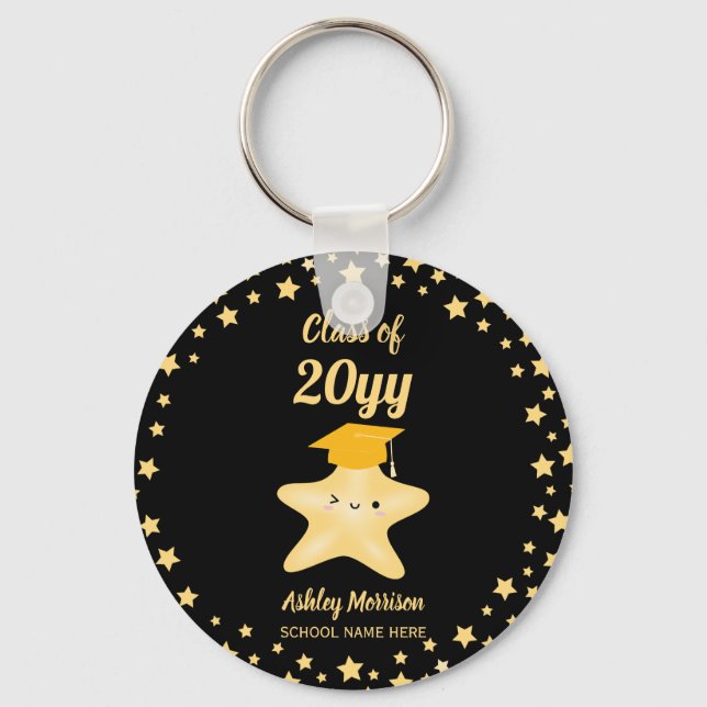Class of 2026 Black and Gold Super Star Graduation Keychain (Front)