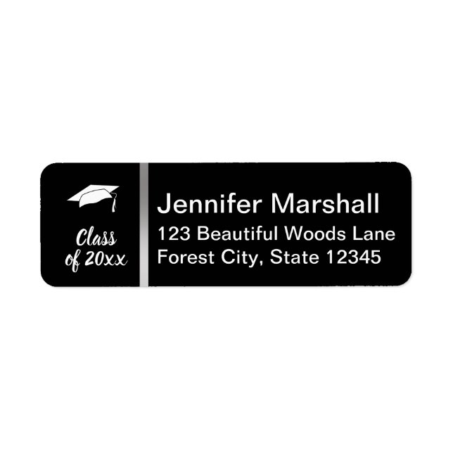 Class of 2026 Black and White Graduation Cap Label (Front)