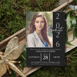 Class of 2026 Black Custom Photo Graduation  Invitation