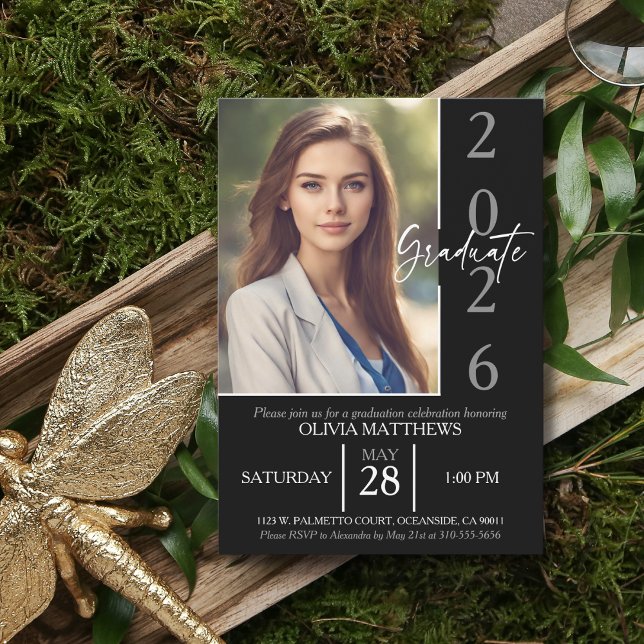 Class of 2026 Black Custom Photo Graduation  Invitation (Creator Uploaded)