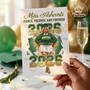 Class of 2026 Black Girl Graduation Green & Gold Card