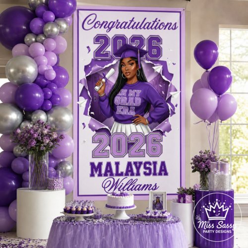 Class of 2026 Black Girl Purple Grad Era Banner