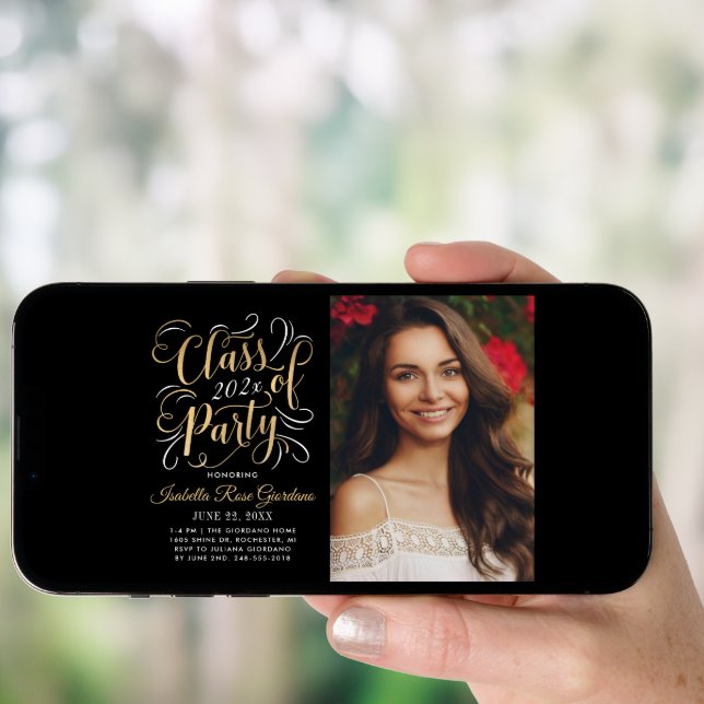 Class of 2026 Black Gold Graduation Party Photo Invitation (Front Digital)