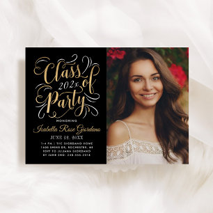 Class of 2026 Black Gold Graduation Party Photo Invitation