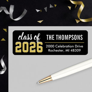 Class of 2026 Black Gold Graduation Return Address Label